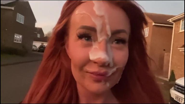 Zoe Grey receives huge facial and does cum walk at sunset