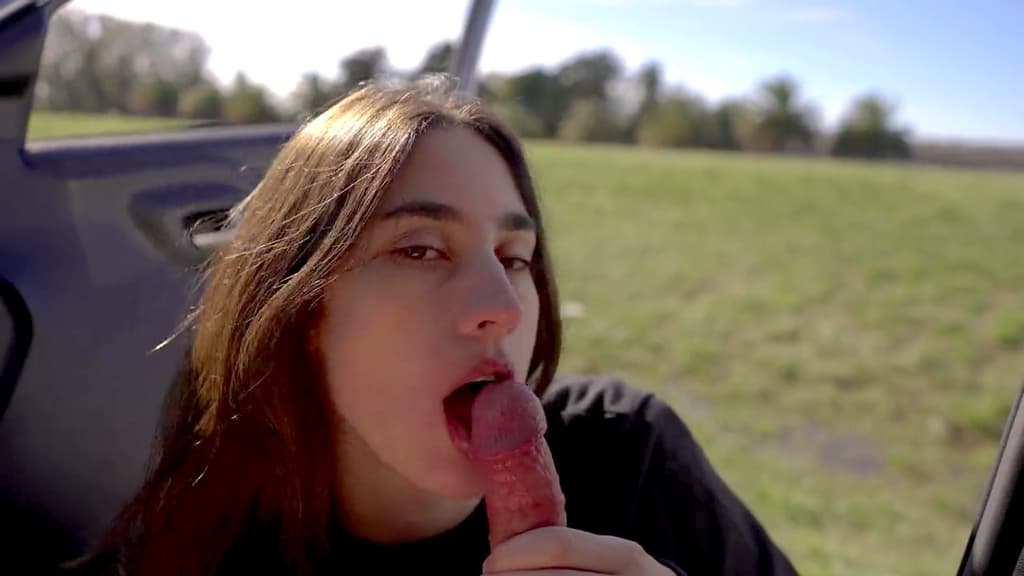 Roadside blowjob and facial while many people drive by